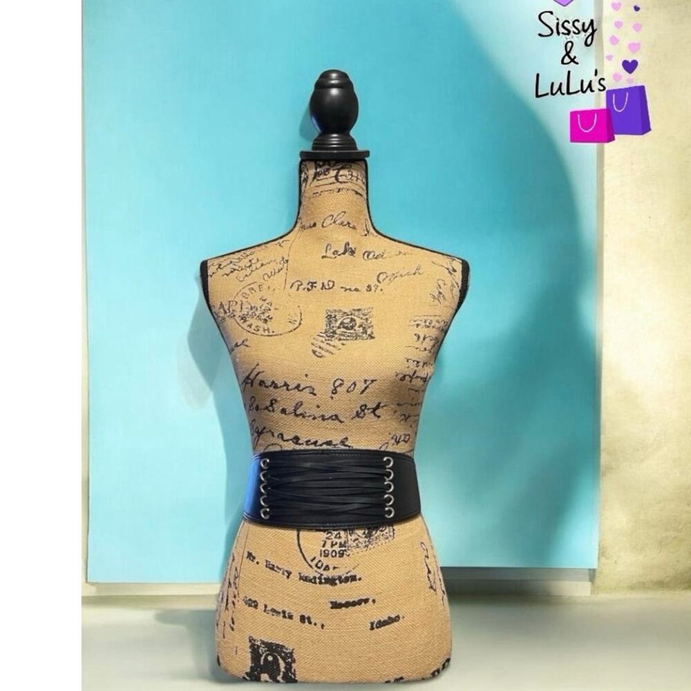 Womens Corset Waist Belt Black Wide Lace-Up Front Snap Closure One Size